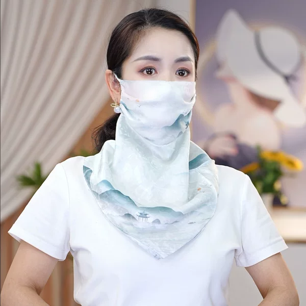 Lolo Same Summer Sunscreen Neck Protection Women's Mask with Magnetic Buckle Scarf Thin Breathable Full Face Face Covering Silk Scarf Veil