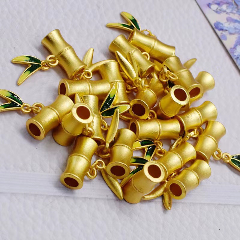 古法金保色滴油竹节小吊坠 沙金配饰diy项链手链节节高升串珠配件