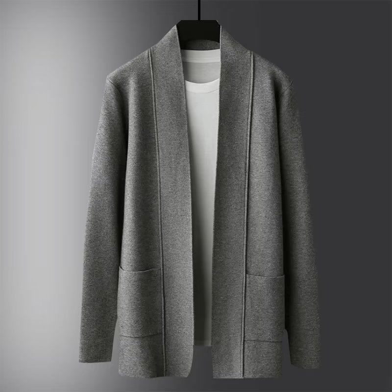 金步康成熟稳重男装春秋季中长款开衫毛衣韩版潮流针织衫个性薄外