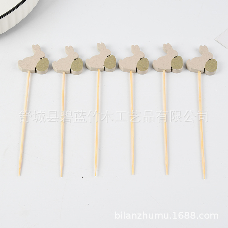 Fábrica suministro de conejo horquilla de fruta creativa animal decoración horquilla de fruta bandeja de bambú desechable horquilla de moda