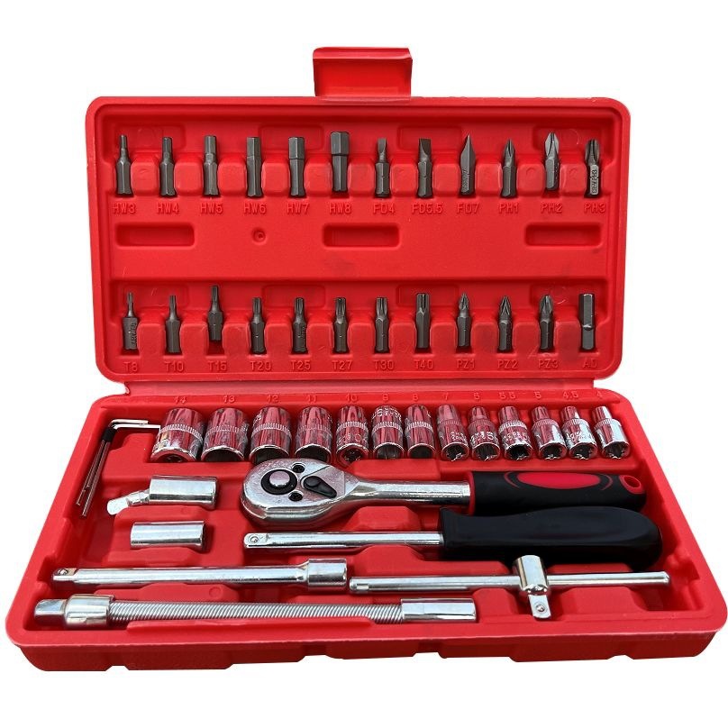 46 piezas de herramientas combinadas para automóviles y motocicletas, llave de trinquete multifuncional para el mantenimiento doméstico, llave de manga