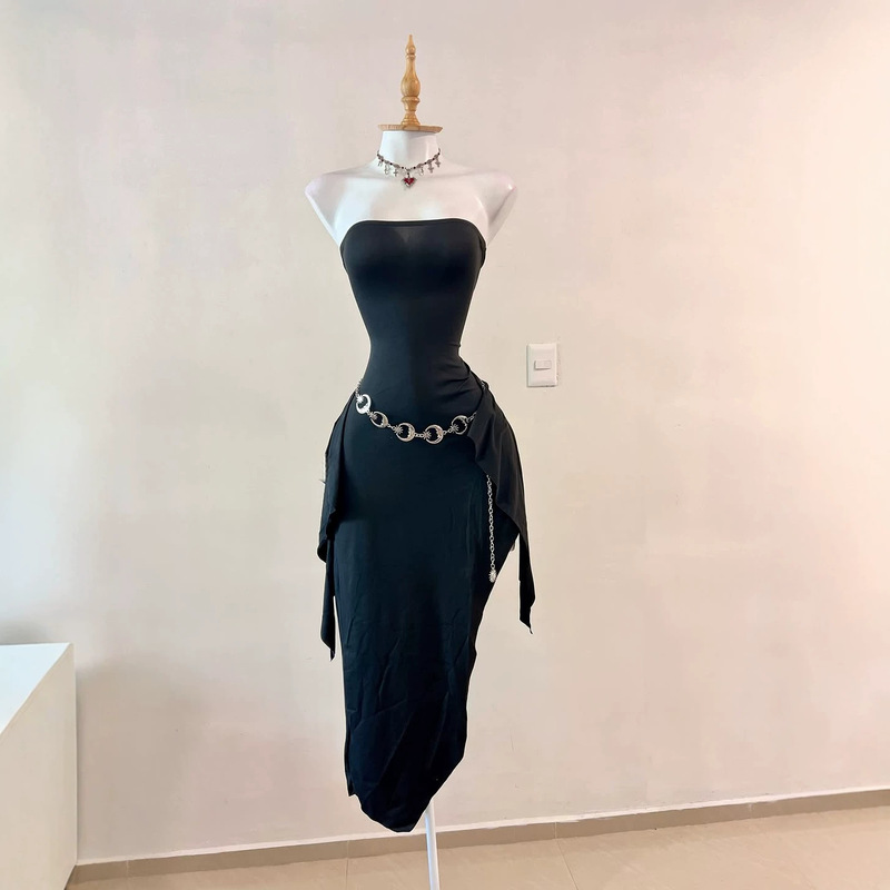 Strapless Waist-Cinching Irregular Dress, Summer Style for Hot Girls, Slimming and Elegant Mid-Length Dress Strapless Waist-Cinching Irregular Dress, Summer Style for Hot Girls, Slimming and Elegant Mid-Length Dress