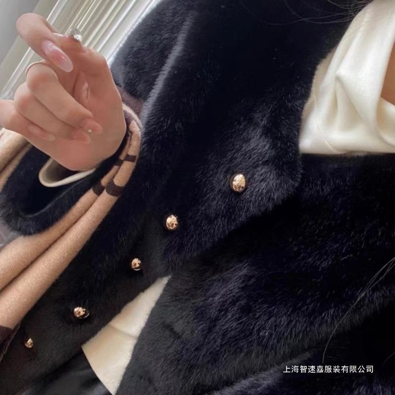 香风新款短款圆领水貂貂皮毛毛一体外套皮草皮毛女上衣气质|undefined