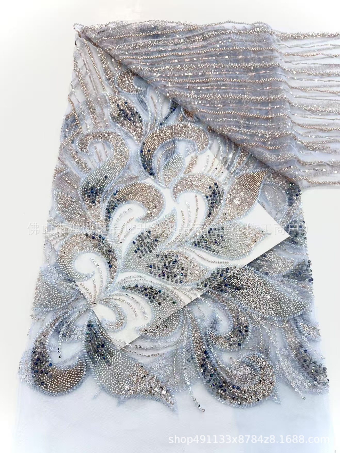 Tejido bordado tridimensional, cuentas bordadas, tejido bordado, tejido bordado, vestido de boda europeo y americano, cena de moda, tela de vestido