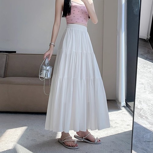 Cake skirt and women's new summer temperament high waist slim pear-shaped body A-line large white long skirt