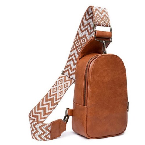 Leather PU women's chest bag, simple single-shoulder crossbody bag with wide shoulder strap, casual motorcycle bag for women