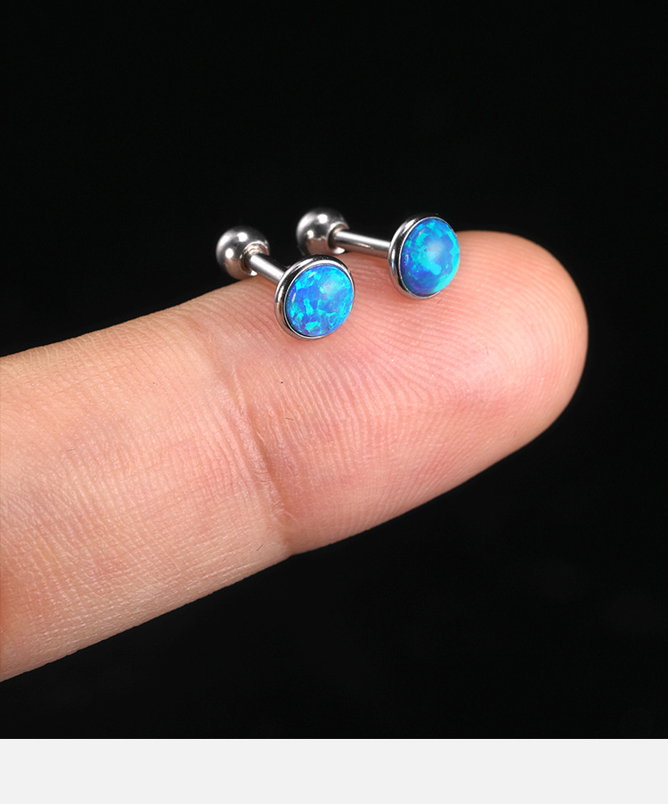 Mini Opal Earrings for Women, Titanium Steel Flat Back Studs, Screw Twist Closure, Simple Elegant Ear Jewelry detail image 10