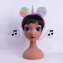 新款彩色毛絨保暖頭戴式耳機獨角獸大耳可愛有線耳機卡通耳機跨境