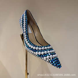 高跟鞋女法式细跟2026春新款水钻珍珠婚鞋宴会礼服鞋尖头气质单鞋