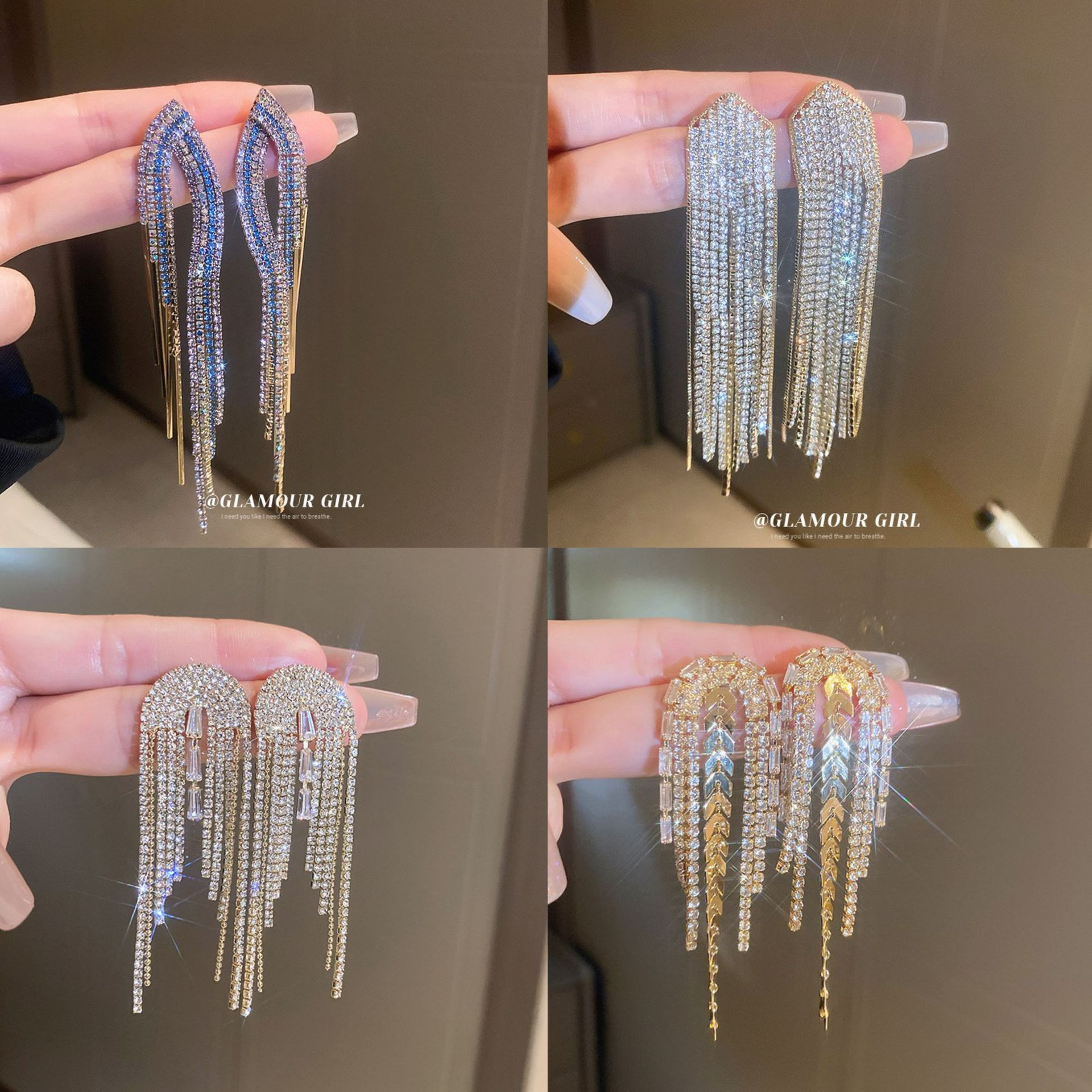 Pendientes de borla de hoja de circón largo de viento de metal con aguja de plata Pendientes de moda exquisita Pendientes de lujo ligero de viento frío