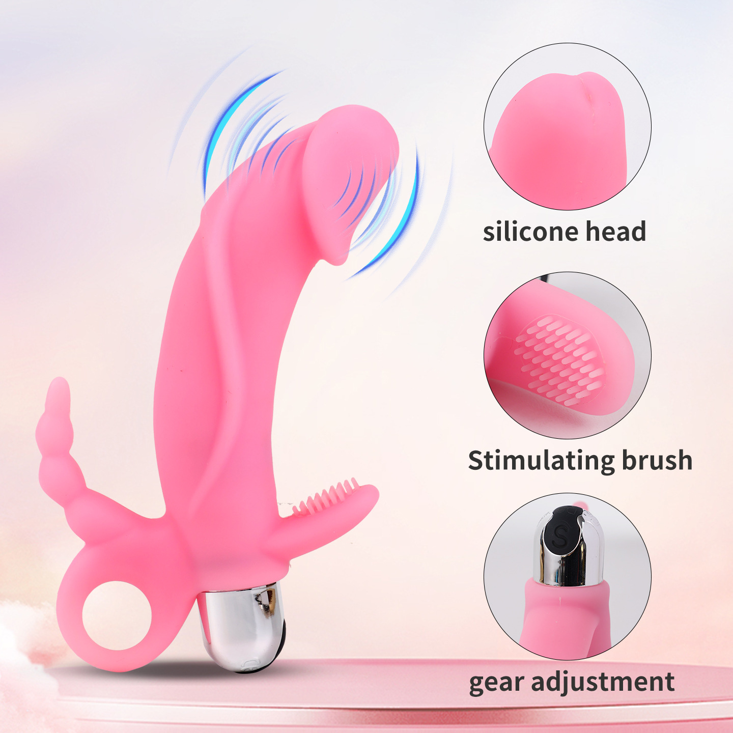 Rechargeable Silicone Vibrating Prostate Plug, 10-Frequency Gun-Shaped Design, Black — detail image 2
