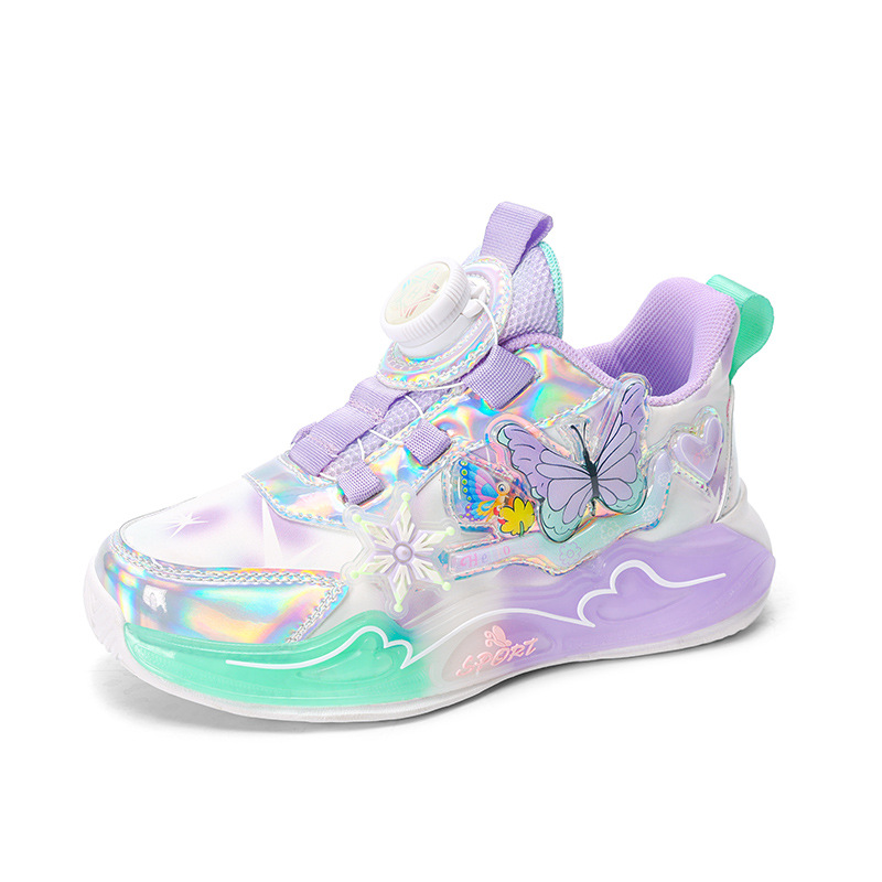 Zapatos deportivos de niñas 2026 primavera nuevo botón respirable de malla zapatos de carrera para niños grandes anti-deslizante con suela suave zapatos de papá