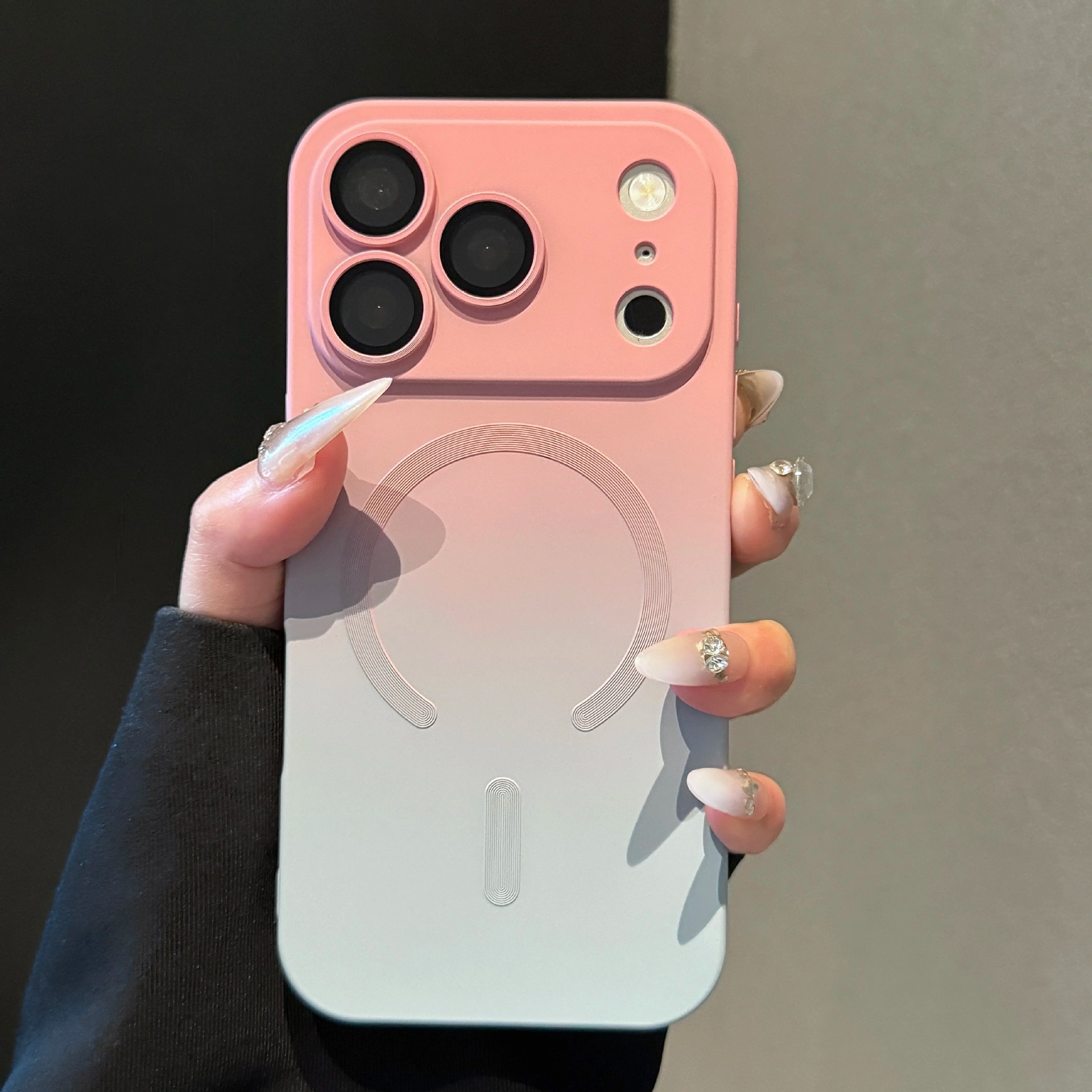 Luxury Gradient Magnetic Phone Case with Built-in Camera Lens Protector & Kickstand for iPhone 17 16 15 14 13 12 Pro Max, Soft Silicone Shockproof Cover