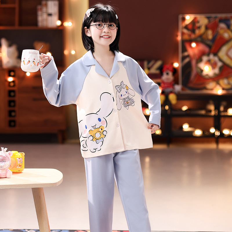 Pijamas infantiles primavera y otoño mangas largas princesa delgada bebé niños grandes niñas dibujos animados set de ropa para el hogar