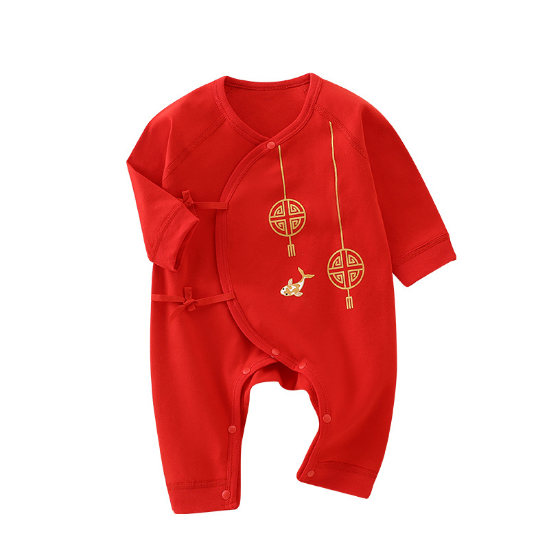 [Regalo de luna llena] mono de bebé, un tipo de algodón, banquete de cien días para recién nacidos, ropa roja para bebés, cuatro estaciones