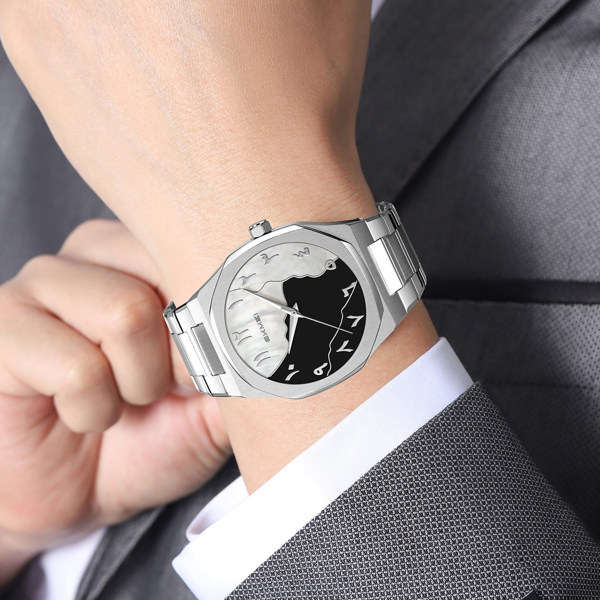 Momento de reloj de hombre de negocios de US Steel, escala de números árabes, relojes de cuarzo comercio exterior transfronterizo mayorista de relojes
