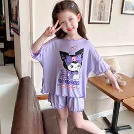 儿童睡衣女童2025夏季薄款短袖裤可爱卡通动画女孩宝宝家居服套装