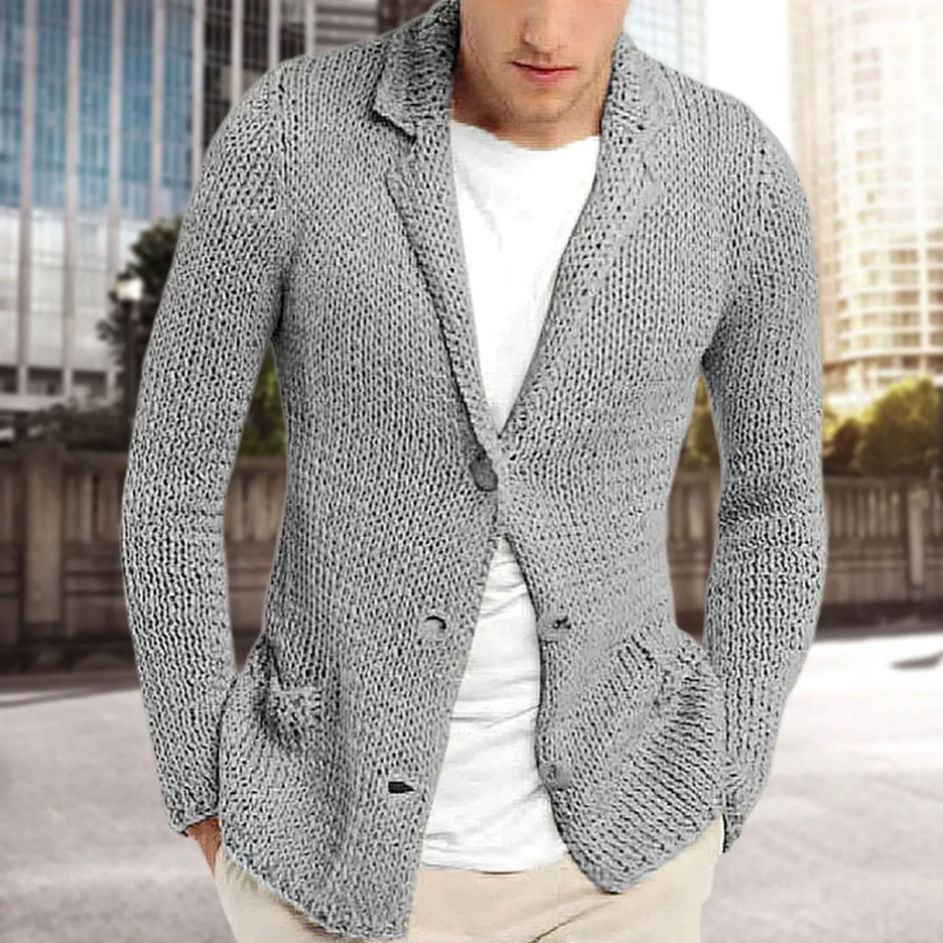 Amazon Внешняя торговля Мужской европейский и американский стиль толстая игла пальто с длинным рукавом модный костюм воротник кардиган свитер SY0182