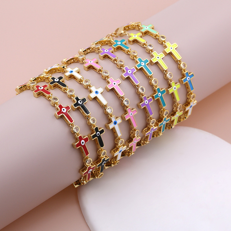 2024Temu Hot Selling Cross Bracelet Diamond Plated Gold Plated Bracelet Fashion Charm Women's Bracelet Adjustable