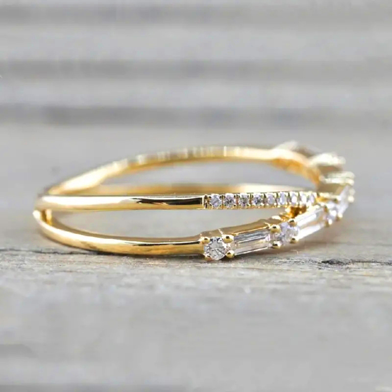 Copper Material Copper Inlay Geometric Zircon Rings