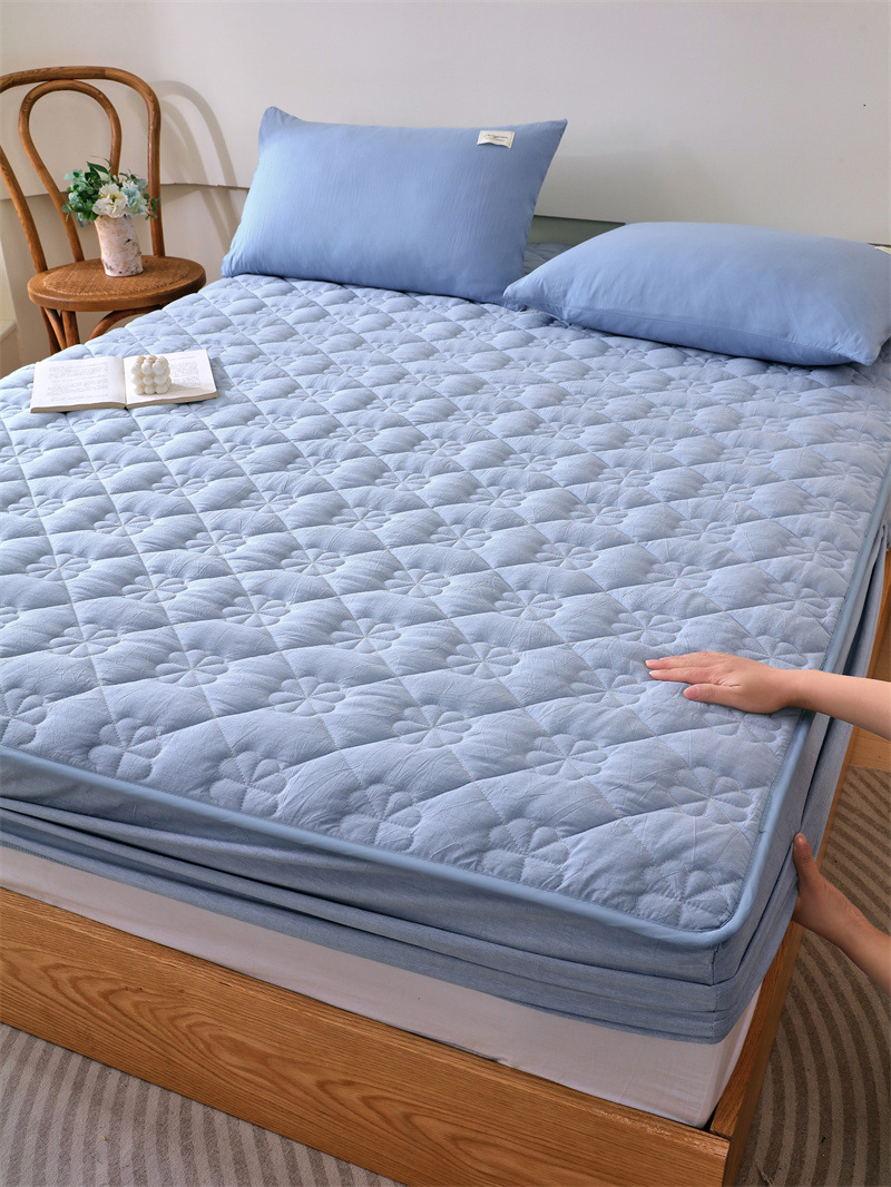 Color sólido pro-piel lavable algodón cama de algodón cama de comercio exterior cama de algodón máscara de cama a prueba de polvo gruesa cubierta protectora de Simmons