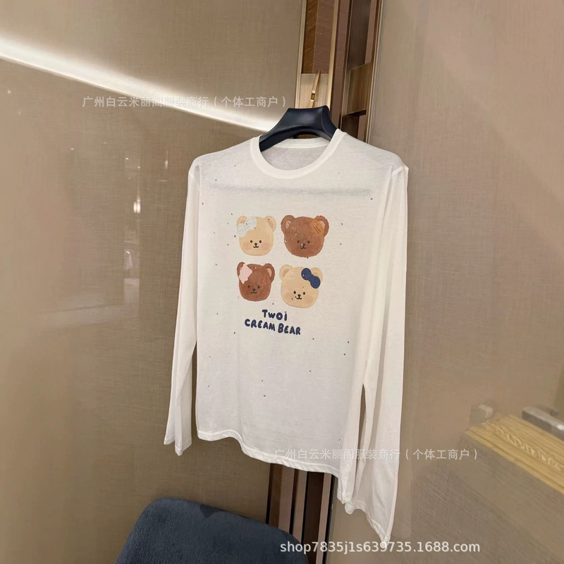 European-Style Loose-Fitting Thin Breathable Long-Sleeve T-Shirt with Four Little Bears and Heavy-Duty Rhinestones, Summer Sun Protection Clothing, Air Conditioning Shirt European-Style Loose-Fitting Thin Breathable Long-Sleeve T-Shirt with Four Little Bears and Heavy-Duty Rhinestones, Summer Sun Protection Clothing, Air Conditioning Shirt