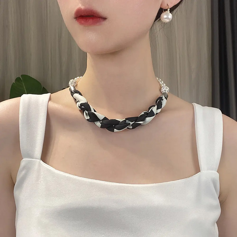 夏季新款磁扣珍珠项链丝巾女百变多功能时尚百搭颈部吊坠装饰领巾|undefined