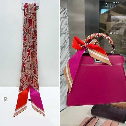 Long strip small silk scarf tied tote bag silk scarf holder wrapped bag ribbon shopping bag bag strap twill handle hair tie