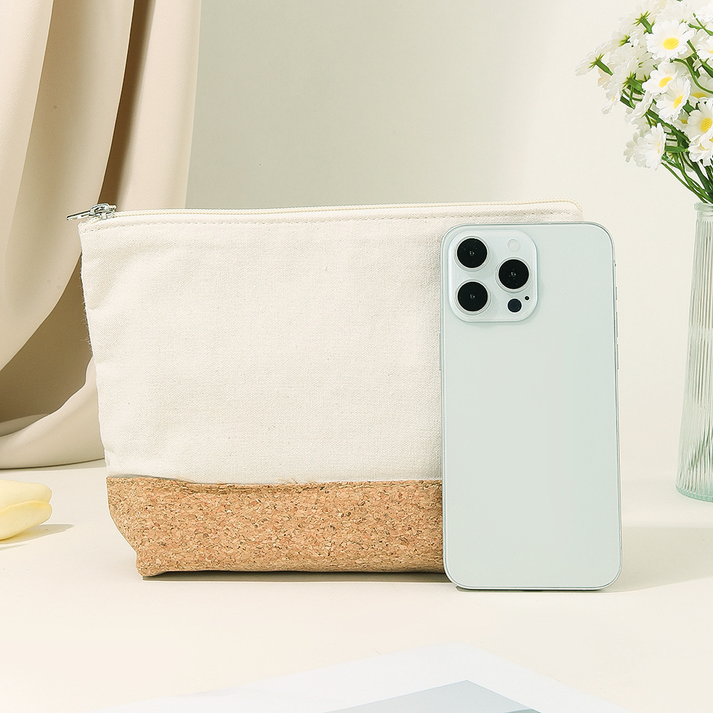 Bolsa de almacenamiento de lona de algodón y corcho original, bolsa de cosméticos con forro, bolsa de embalaje de regalo de alta calidad, se puede personalizar con logotipo y se puede llevar en la mano
