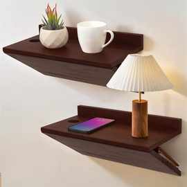 木制床头置物架卧室壁挂式搁板储物架台灯手机充电放置架