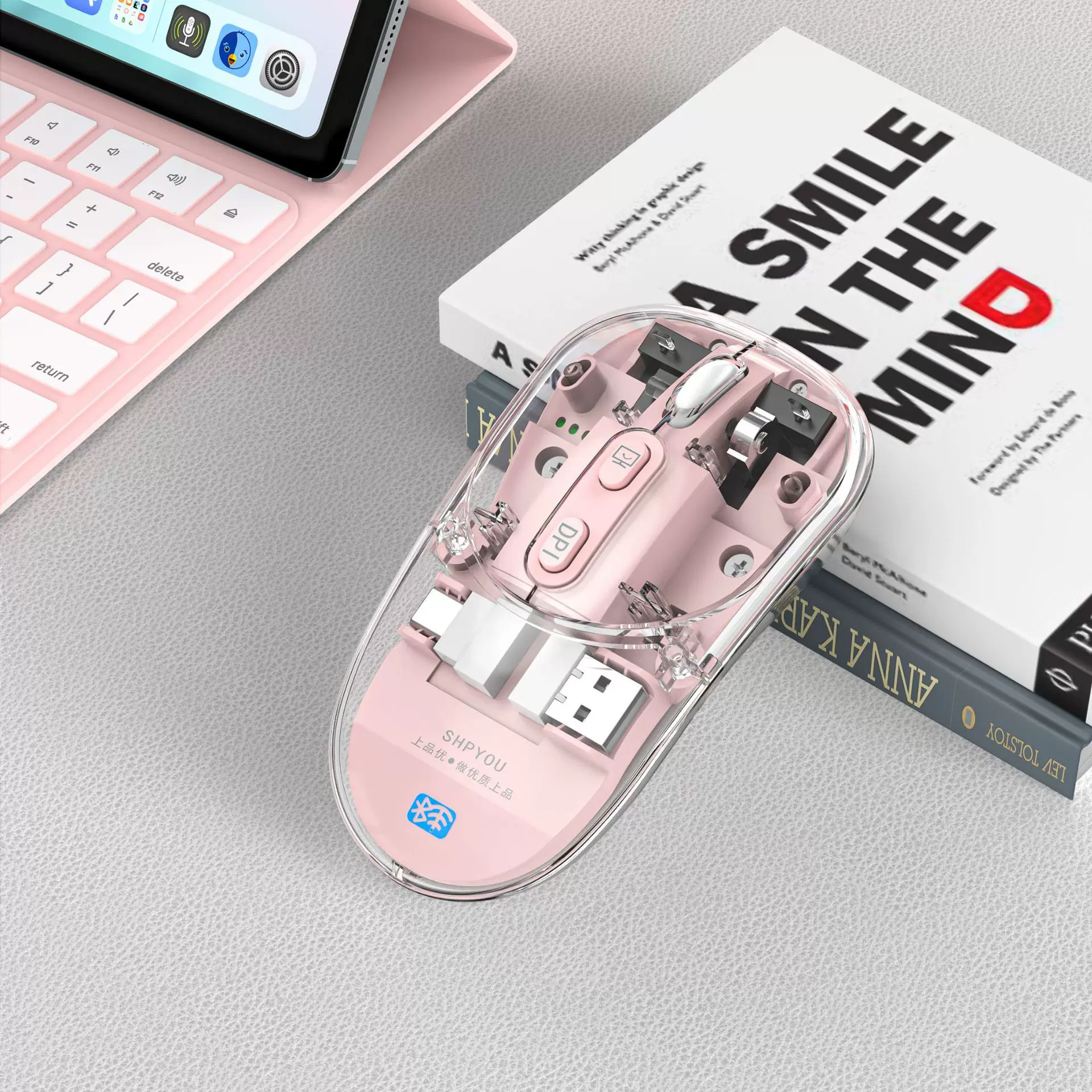 上品优M9透明三模无线鼠标Typec接口充电鼠标配双接收器蓝牙鼠标