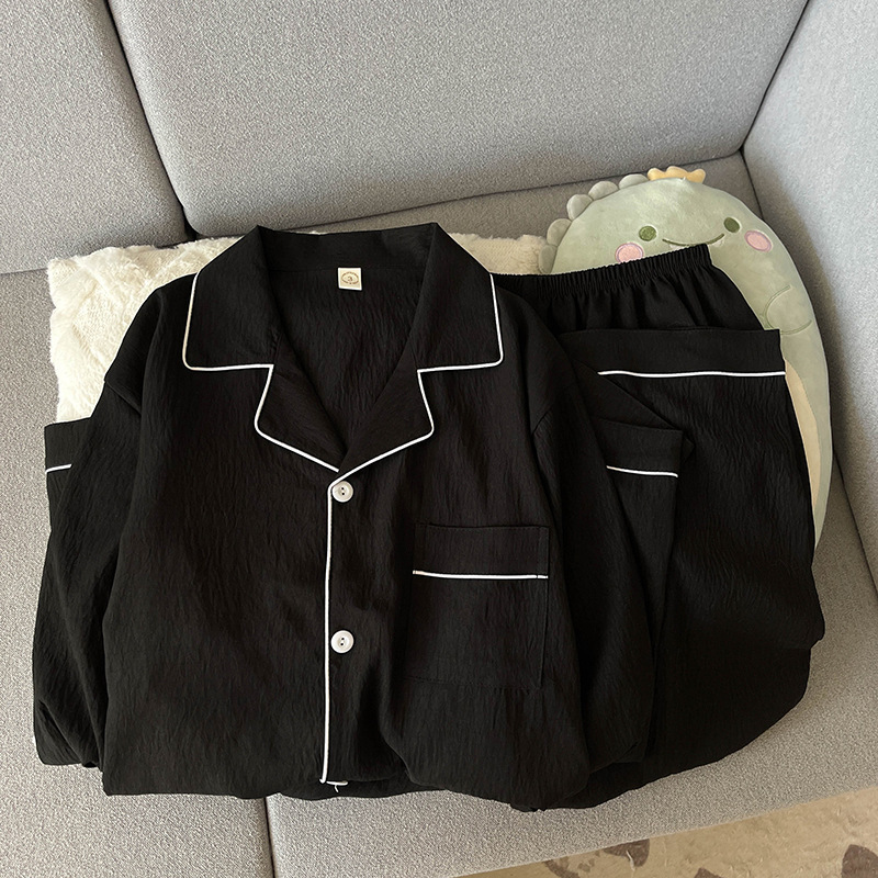 Pijamas de hombre gris negro primavera y otoño nubes de algodón puro hilo de manga larga japonés inns perros hogar set de verano