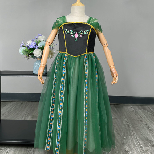  New Frozen Anna Princess Dress Girls Dress Short Sleeve Summer Mesh Dress 6-piece Dropshipping
