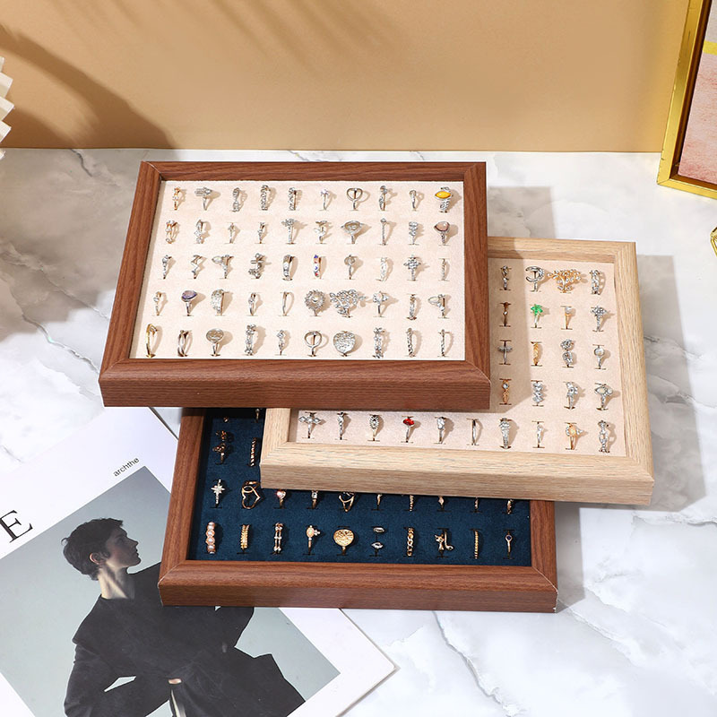 首饰盘实木相框戒指盘戒指挑选盘珠宝收纳看货展示道具胡桃色盘|undefined