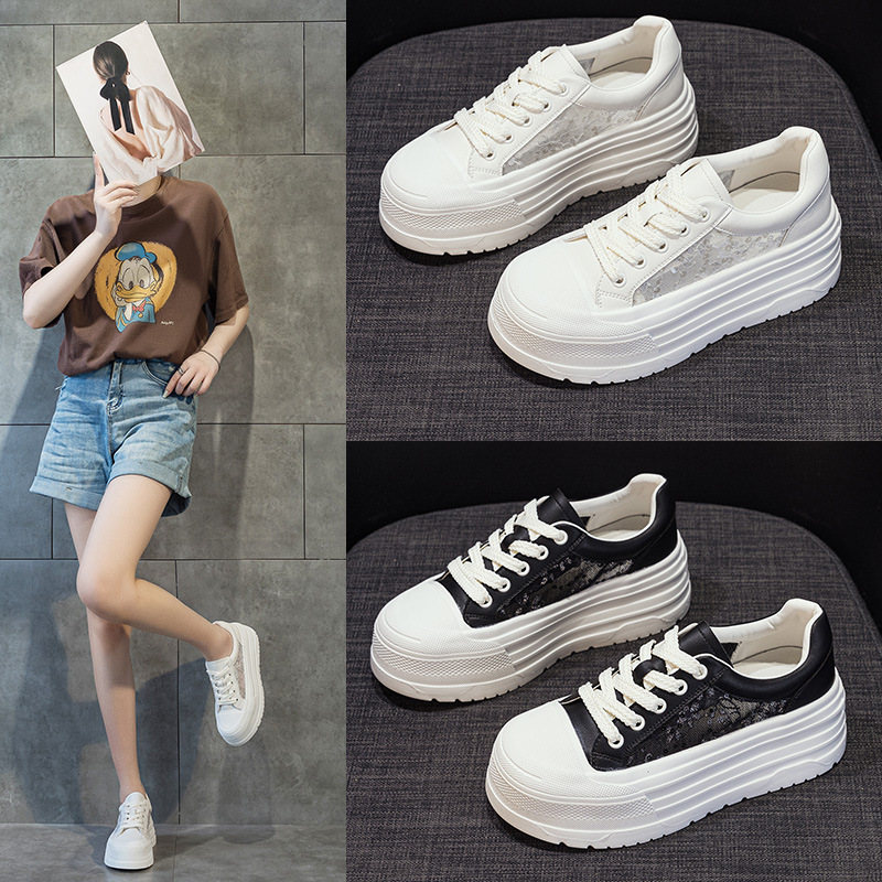 2026 Spring New Style Thick-Soled Sneakers for Women, Fashionable Lace Mesh Versatile White Shoes That Show Off Your Style and Are Breathable 2026 Spring New Style Thick-Soled Sneakers for Women, Fashionable Lace Mesh Versatile White Shoes That Show Off Your Style and Are Breathable