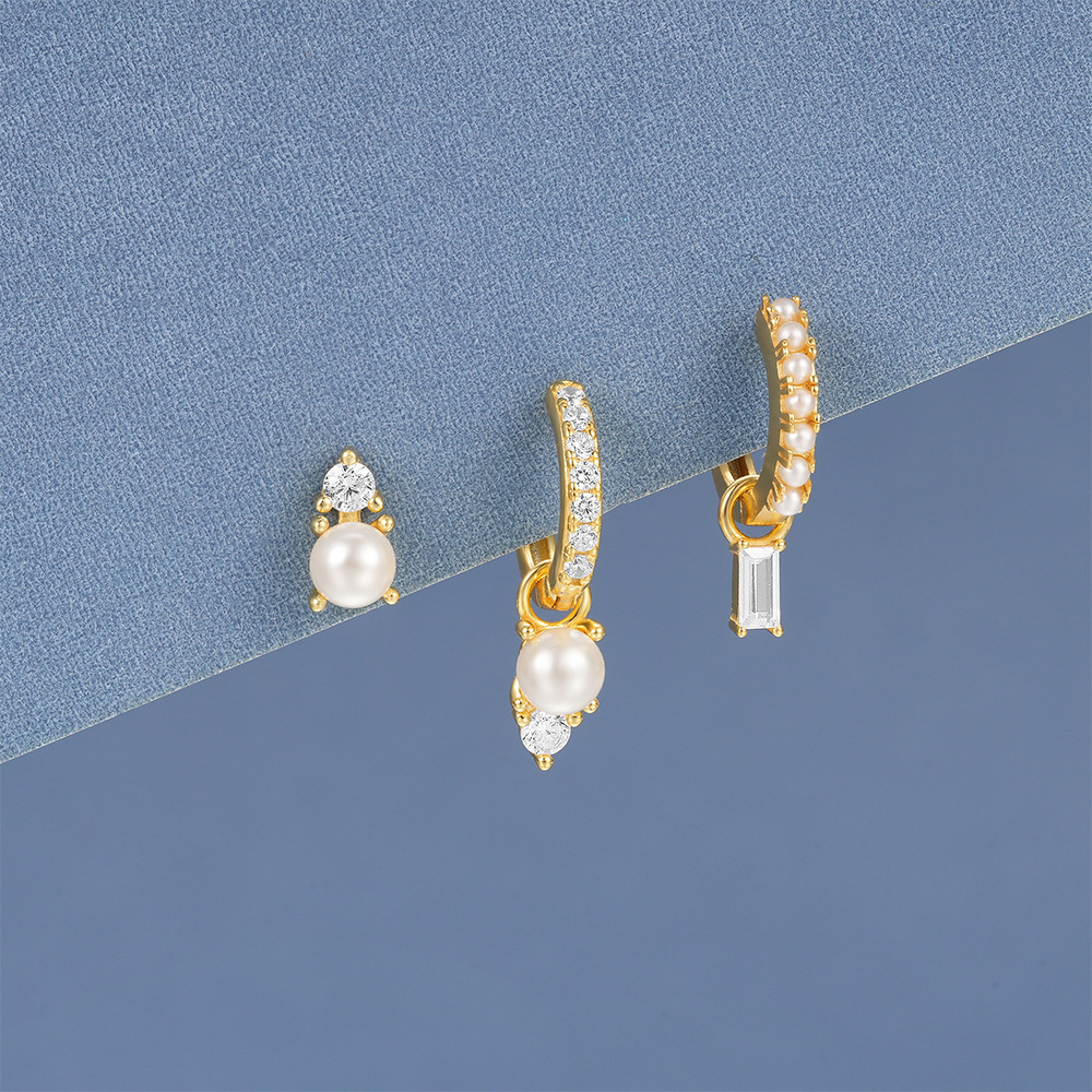 3 Pieces 925 Sterling Silver Zircon Geometric Earrings display picture 13