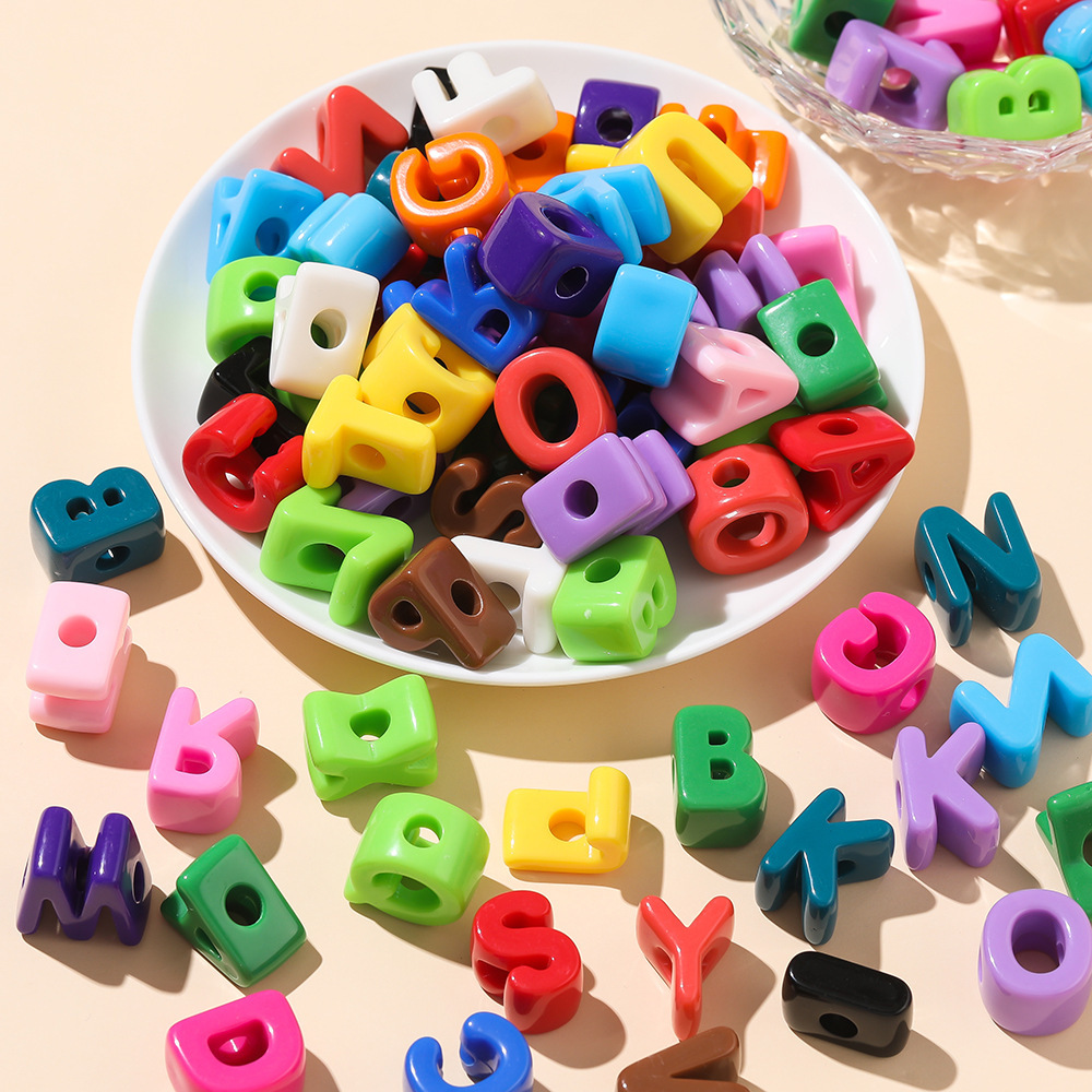 亚克力大孔字母珠子 直孔英文散珠粉丝应援diy串珠手机链饰品配件
