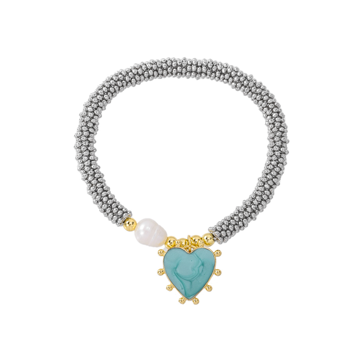 Copper Material Heart Shape Pattern All Seasons Season Wholesale Jewelry INS Style IG Style Heart Shape Copper Plating Beaded Chain Caviar Bracelet