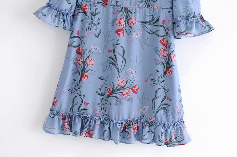 Spring Retro Print Ruffled Three-quarter Sleeve Dress  NSAM36349