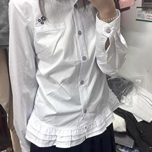 日系甜美学院风条纹长袖衬衫女春秋新款荷叶边下摆小众设计感上衣