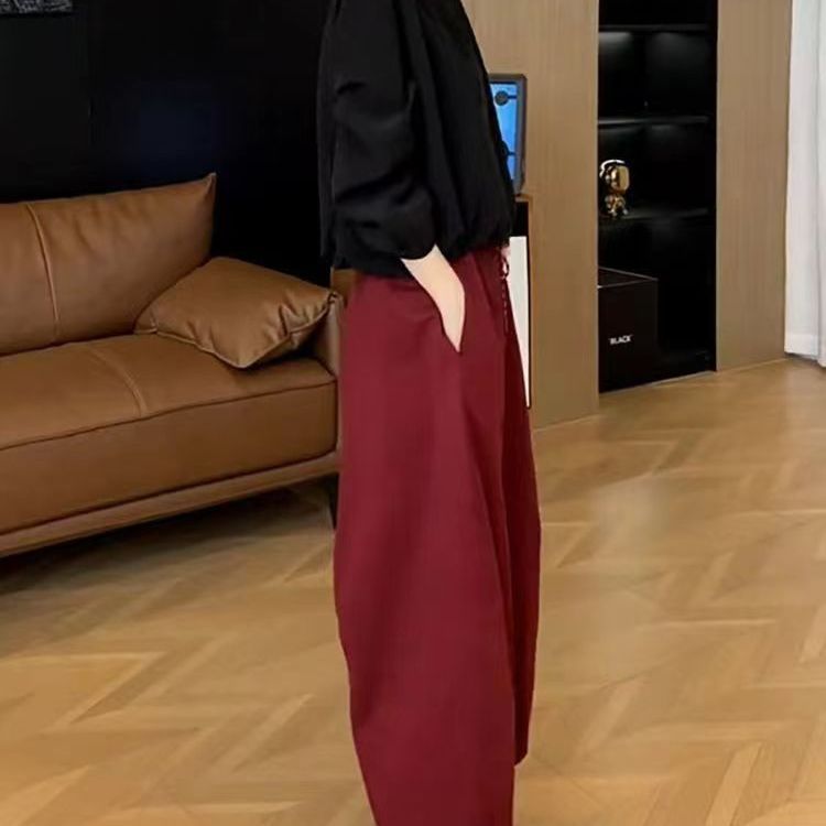 早秋穿搭一整套简约纯色长袖圆领短款衬衫女高腰宽松休闲显瘦长裤|undefined