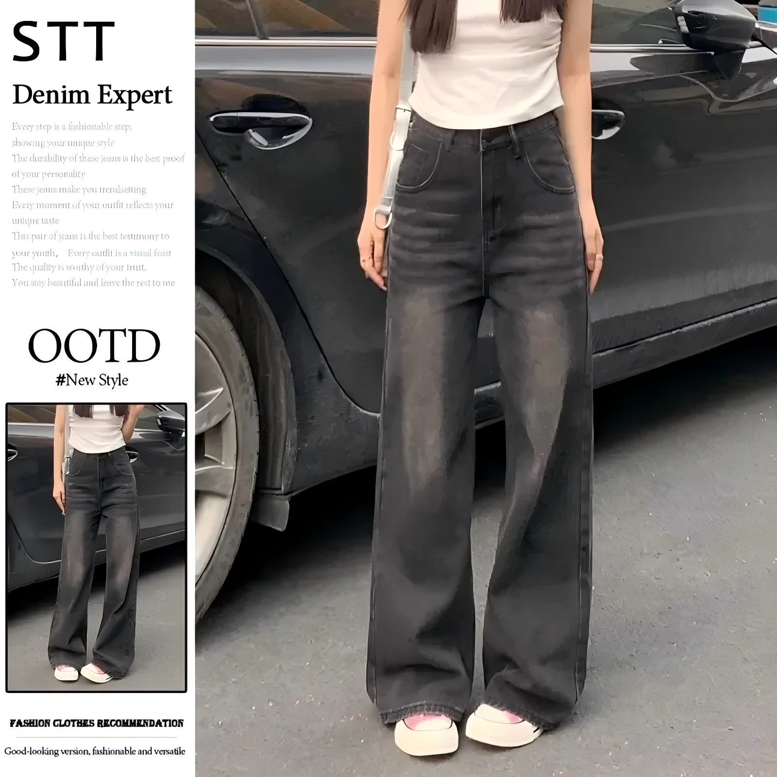 美式复古阔腿牛仔裤女秋季新款高腰宽松遮肉显瘦直筒垂感拖地裤子