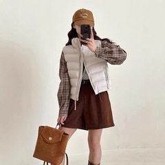 棉马甲女2025秋冬季新款韩版立领短款棉坎肩口袋拉链轻薄修身马夹