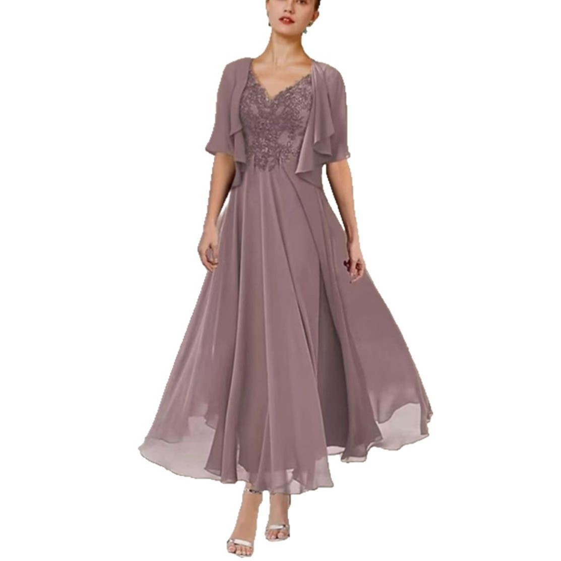 2025 Europa y los Estados Unidos ropa larga de chiffon empalmado encaje hueco vestido de dama de honor sin mangas vestido en forma de A