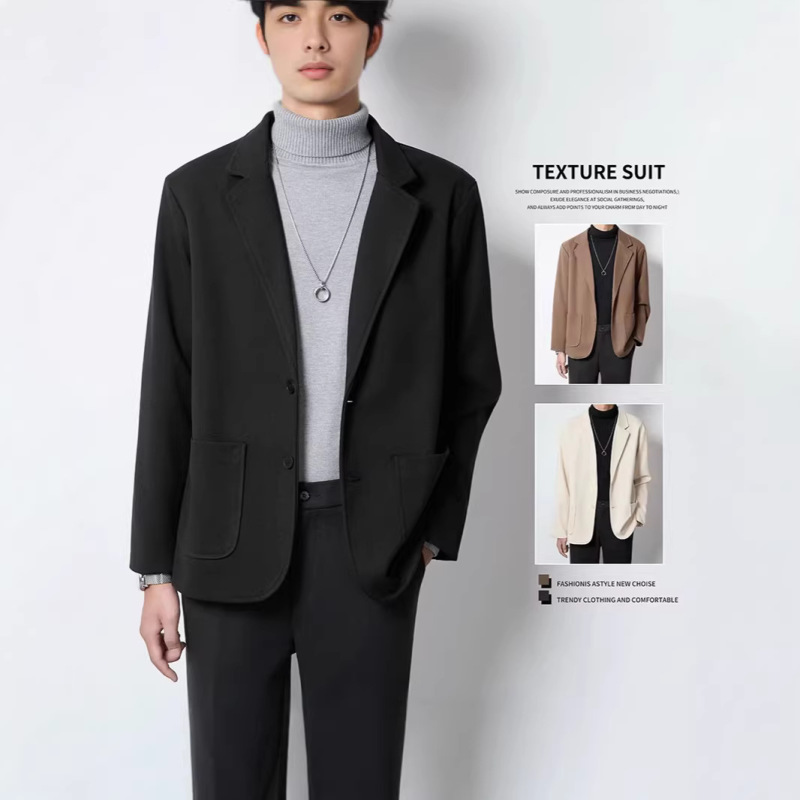 Spring and Autumn Casual Men's Suits, Hong Kong Style, Vintage Loose Fit, Versatile, Structured, Mature Style, Plus-Size Blazer Spring and Autumn Casual Men's Suits, Hong Kong Style, Vintage Loose Fit, Versatile, Structured, Mature Style, Plus-Size Blazer