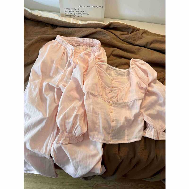 French-Style Retro Elegant Solid Color Pastoral Style Lace Design Pajamas for Women Early Autumn Girl Homewear Set French-Style Retro Elegant Solid Color Pastoral Style Lace Design Pajamas for Women Early Autumn Girl Homewear Set