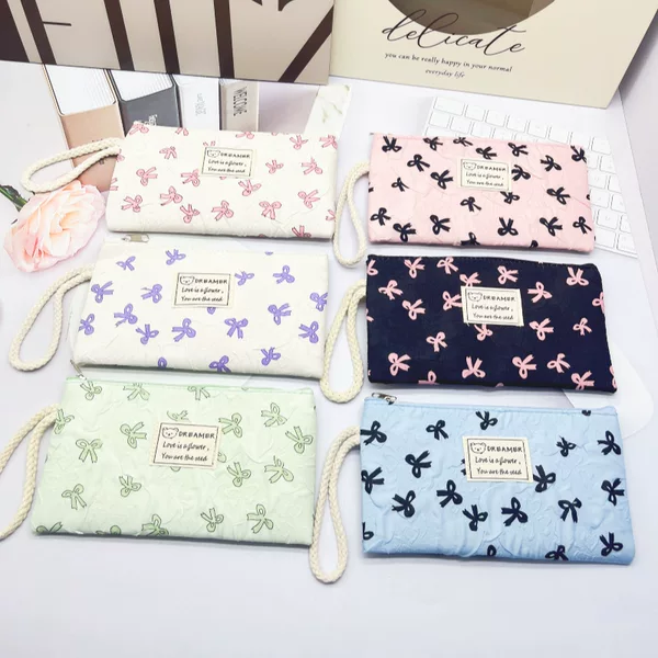 New Mobile Phone Bag with Wrist Strap, Bowknot Portable Cute Student Storage Bag, Makeup Bag Manufacturer