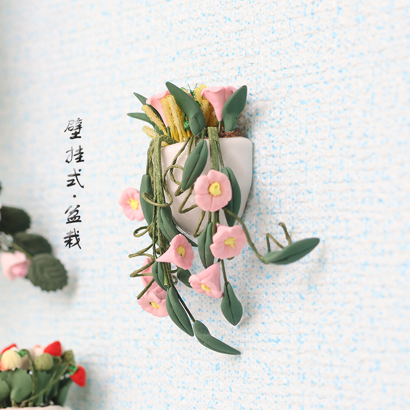 Mini Clay Flowers Trumpet Creeper Mini Wall-Mounted Little Flower Dollhouse Decorative Miniature Simulation Toy Model