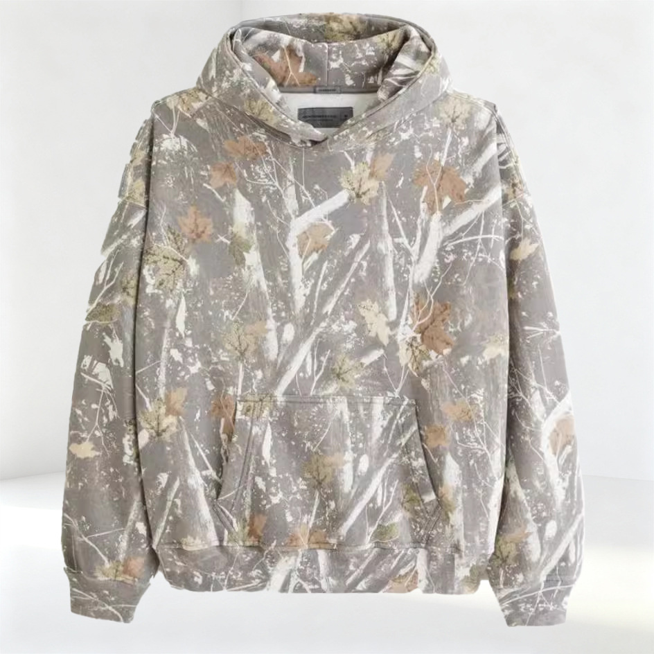 枫叶迷彩碎花印花3D印花欧美跨境新款女士长袖连帽卫衣宽松外套
