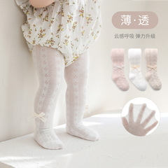 Girls' One-Piece Summer Ultra-Thin Mosquito-Proof Lace-Up Baby Leggings with Butterfly Bow Pure Color Dance Socks